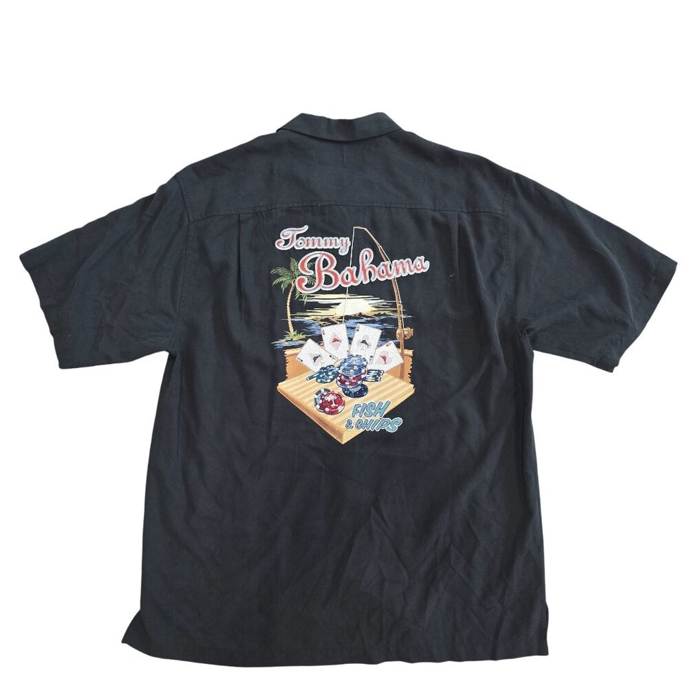 Tommy Bahama Mens Fish & Chips Vegas Casino chips Embroidered silk Shirt medium